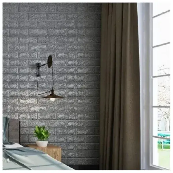 Set 10 Placi Tapet 3D, 70 x 77 cm, Grosime 3 mm, din Polietilena, Model Caramida, Suprafata acoperita 5.3 mp, Argintiu (2)