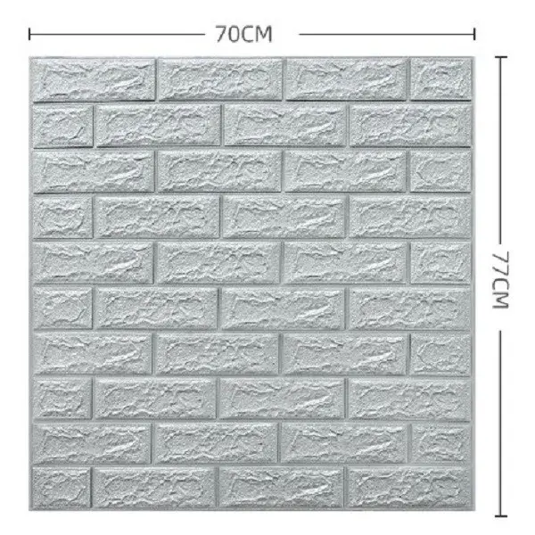 Set 10 Placi Tapet 3D, 70 x 77 cm, Grosime 3 mm, din Polietilena, Model Caramida, Suprafata acoperita 5.3 mp, Argintiu (4)