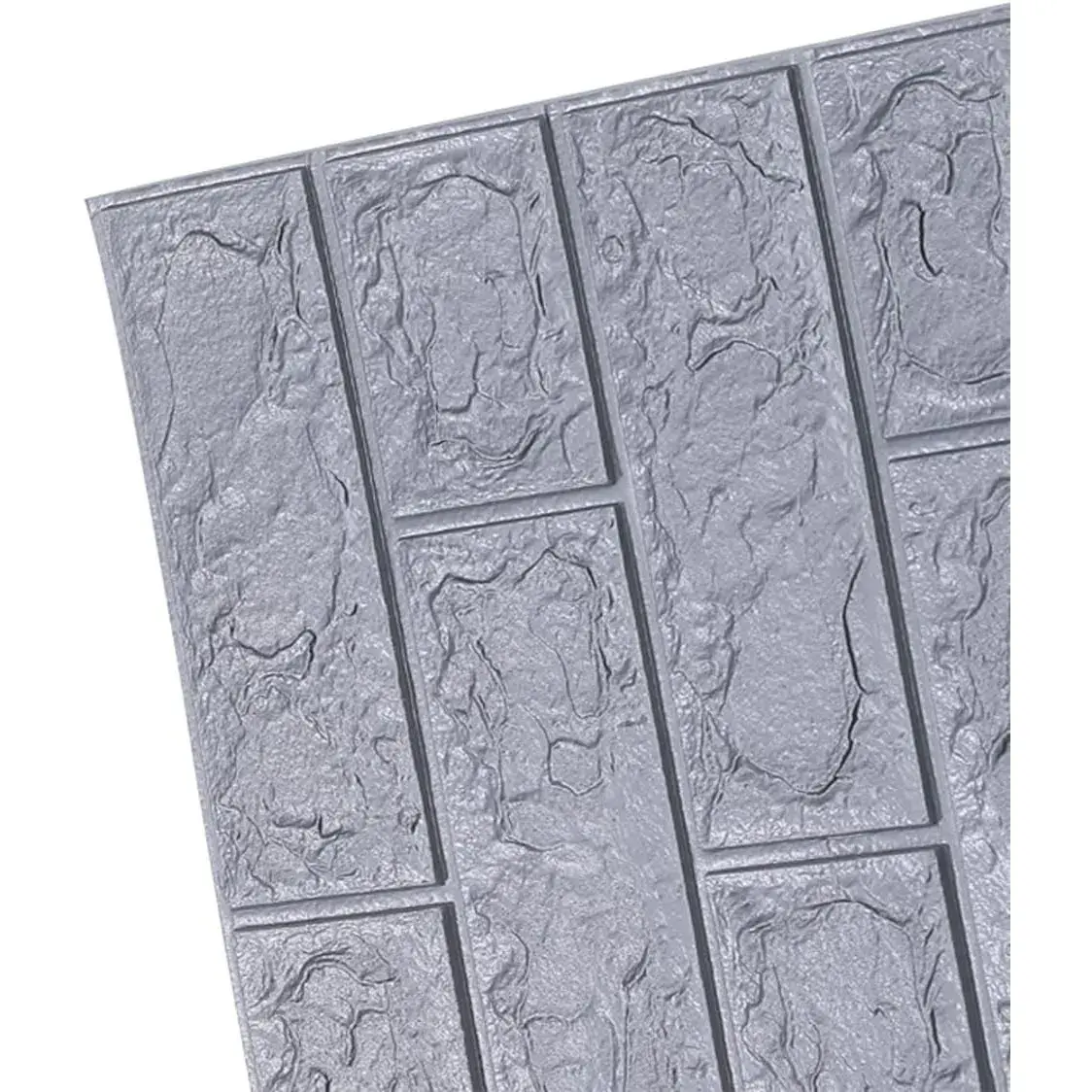 Set 10 Placi Tapet 3D, 70 x 77 cm, Grosime 3 mm, din Polietilena, Model Caramida, Suprafata acoperita 5.3 mp, Argintiu (6)