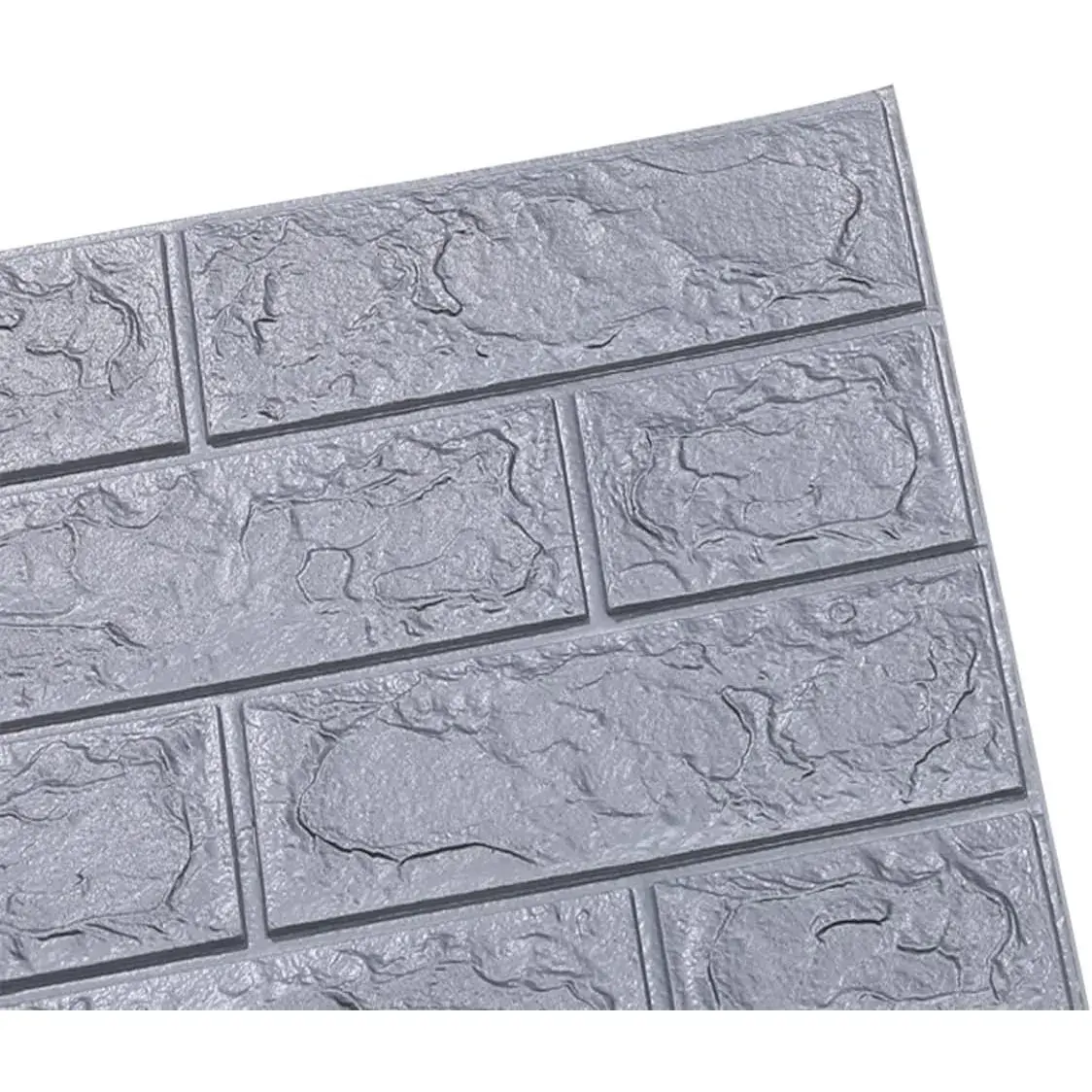 Set 10 Placi Tapet 3D, 70 x 77 cm, Grosime 3 mm, din Polietilena, Model Caramida, Suprafata acoperita 5.3 mp, Argintiu (7)