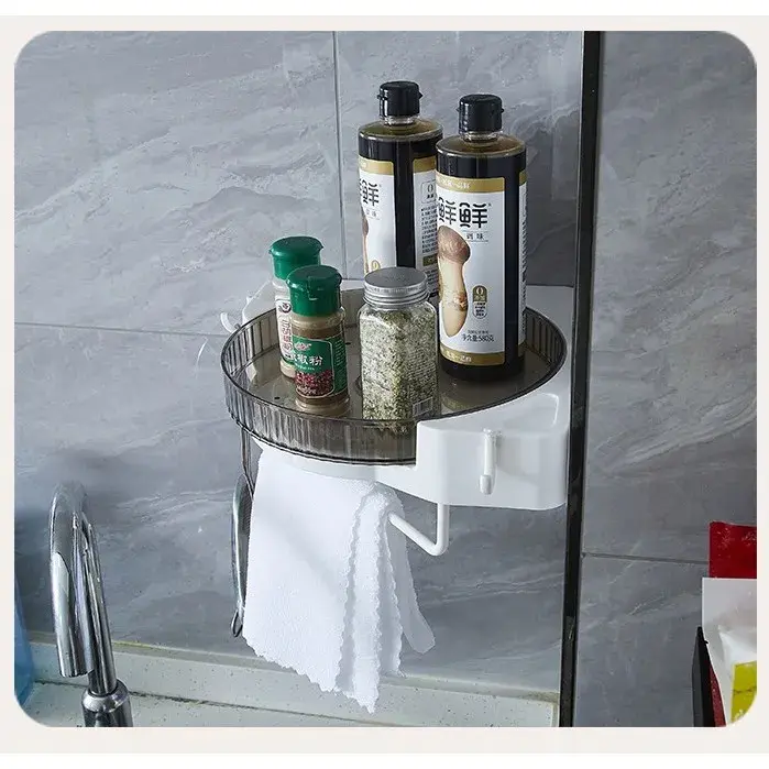 Suport Depozitare, din Plastic, Rotativ 360 grade, Montare fara Perforatii, pentru Baie/Bucatarie, Alb (4)